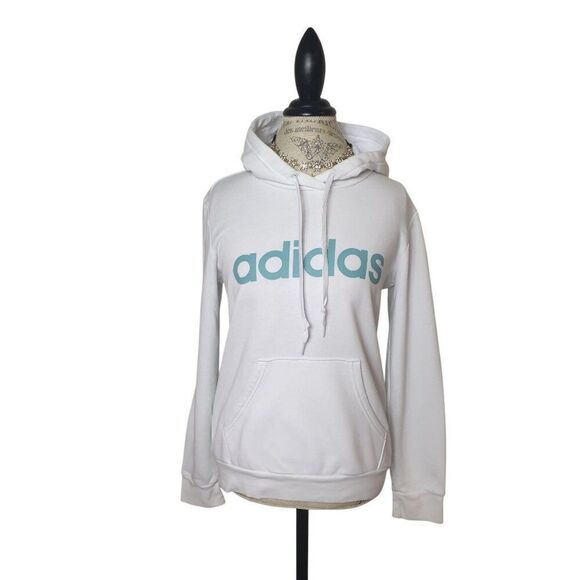 Adidas Women's White Hoodie Small With Blue Logo  Pullover Sweatshirt VTG - Picture 6 of 6